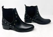 [Kate Spade] Black Gold Studded Chelsea Rubber Ankle Booties Rain Boots Size 10