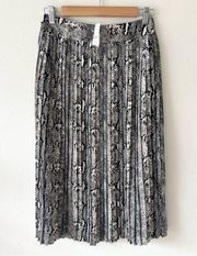 NWT J Crew Factory Sz O Womens Snakeskin Print Pleated Midi Skirt Black Cream