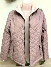 NWT Free Country fur lined taupe and pink coat Size Medium