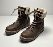 Women’s Leather Sherpa Lace up Boots | Size 7