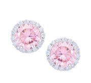 Macy's  Cubic Zirconia Round Stud Earrings in Silver/Pink $60 NWT