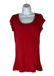 Ambiance Apparel Women's Red Swoop Neck Short Sleeved T-shirt Size Large