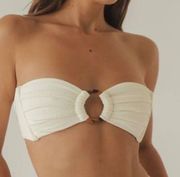 White Texture Cinched O Ring Swim Bandeau Bikini Top NEW