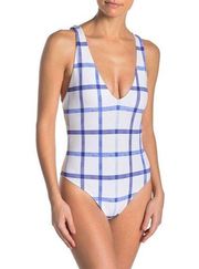 Red Carter Plunging V-Neck One Piece Swimsuit Windowpane Plaid