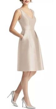 ALFRED SUNG V Neck A Line Sleeveless Cocktail Dress Cameo Light Pink Size 8 D768