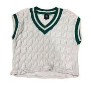 White and green cable knit boxy sweater vest women's large