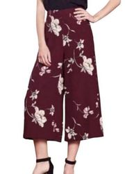 LC Lauren Conrad Runway Floral Wide Leg Cropped Pants Wine Women’s US Size 8