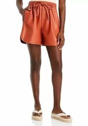 A.L.C. Ryder Womens Faux Leather Drawstring Flat Front Tie-Waist  In Color Rust