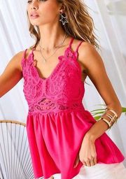 Main Strip Eyelet Lace Criss Cross Tank Top Pink Size Small