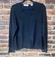 Amanda Smith Black Ribbed Embroidered Cuff Pullover Sweater Women's Size XL