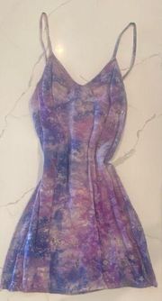 VINTAGE ONE OF A KIND 90s Tie Dye Mini Dress Handmade XS/S Blue&Purple Fitted