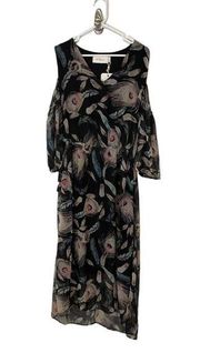 La Bellum by Hillary Scott feather print cold shoulder dress medium