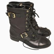 Arturo Chiang Feisty Leather Lace Up Buckle Moto Boots Size 6.5