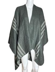 BB Dakota Reversible Poncho Gray Striped Blanket Wrap Cozy Boho