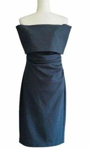 Vince Camuto Dress Blue Sparkle Off The Shoulder Popover Ruched  Cocktail Size 8