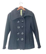 Wool Blend Double Breasted Pea Coat Black Size Small Winter Classic
