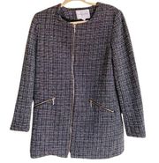 | Navy & White Tweed Zip Front Long Dressy Coat | Size M