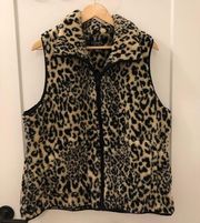 Sherpa fleece zip up vest cheetah print