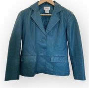 Vintage Chadwick’s Womens 6P Leather Blazer Lined Pockets Jacket Teal Blue