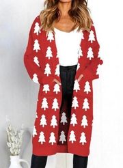 Southern Stitch Red Christmas Tree Sweater Material along Line Cardigan Medium