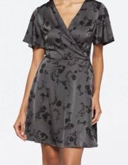 41 Hawthorn Scarlett Gray Black Floral Flutter Sleeve Mini Dress S Small NWT