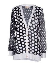 MICHAEL Michael Kors Black White Polka Dot Gold Button Down Cardigan Sweater M