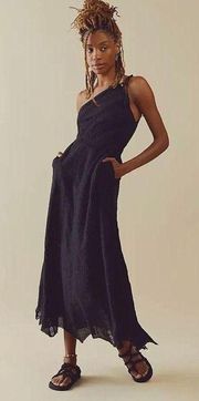 Free People Bella Black One Shoulder Cotton Boho Maxi Dress Large