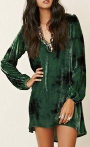 BLU MOON Green Velvet mini dress XSMALL LONG Bell Sleeve