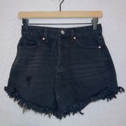 Wild Fable Black Wash Denim Frayed Hem highest Rise Shortie Shorts