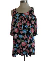 blouse cold shoulder short sleeve floral print ruffled loose fit Sz large