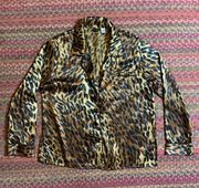 FREDRICKS OF HOLLYWOOD ANIMAL PRINT SATIN PAJAMA TOP BUTTON UP