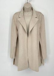 Philosophy Womens Lightweight Open Front Faux Leather Coat Wide Collar XL Beige