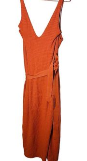 The Jetset Diaries Flowers on the Wall Rustic Orange Wrap Tie Dress Size Large