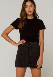 Collective Button Front Womens Black Denim Mini Skirt