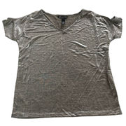 International Concepts Shirt Womens Small Silver Metallic V-Neck Short Sleeve