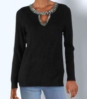 INC Rhinestone Embellished Keyhole Sweater Black Size Small NWOT