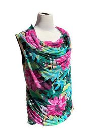 DANA BUCHMAN LADIES SLEEVELESS COLORFUL TANK TUNIC TOP BLOUSE COWL NECK RUCHED L