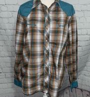 Buttons Roper - Brown Blue - Plaid Button Up - Pearlized  - 2X