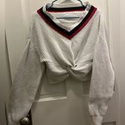 T Cropped Varsity V-Neck Sweater - Size Small