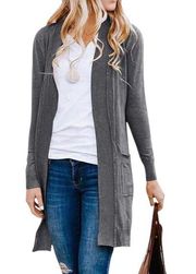 Merokeety long open front hooded cardigan