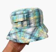 Old Navy Plaid Bucket Hat 0-6 Months Blue Yellow