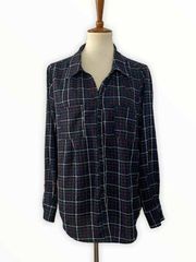 Joie Cartel Plaid Button Front Roll Tab Long Sleeve Collared Shirt Top L Large