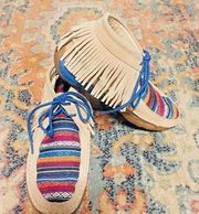 TWISTED X Southwest Fabric Leather Fringe Lace Up Moccasins Chukka WDM0064  8