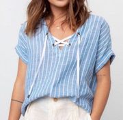 Rails blue & white striped linen blend lace up slouchy blouse