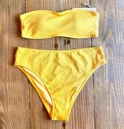 Cabana del Sol Yellow Textured Bandeau 2 piece Swim Set NEW Size MED (L012)
