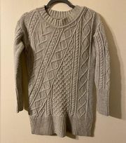 J. Crew Oversized Patchwork Cable Knit Tunic Sweater Beige Tan Size Small