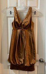 A.B.S Collection Brown/Orange Satin Draped Back Dress 10