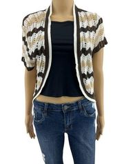 Say What? MEDIUM American Y2K Brown Striped Loose Knit Short Sleeve Cardigan