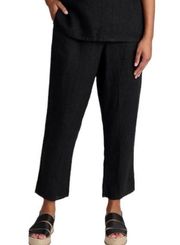 FLAX Linen Pull On Black Wide Leg Cropped Pants