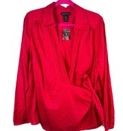 Lane Bryant Plus Size Red Waist Tie Long Sleeve 100% Cotton Blouse 18/20 NWT